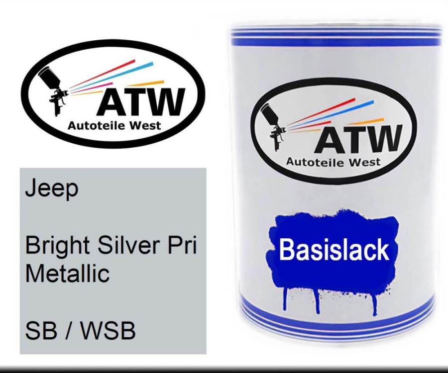 Jeep, Bright Silver Pri Metallic, SB / WSB: 500ml Lackdose, von ATW Autoteile West.